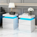 Artiss 2X Bedside Table LED 2 Drawers Lift - up Storage - COLEY White - RnR Galore
