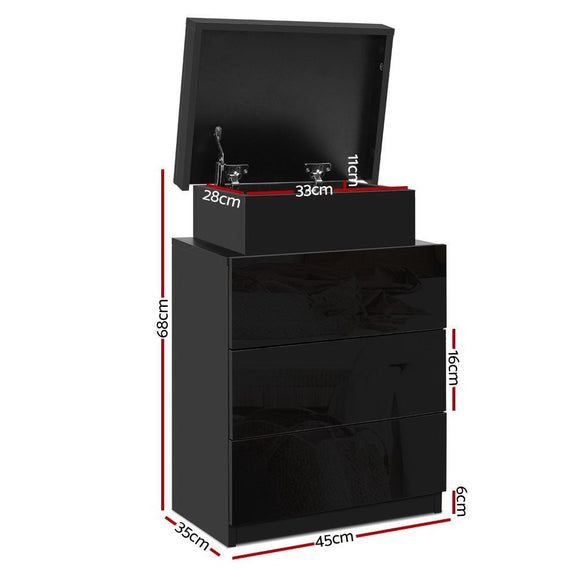 Artiss 2X Bedside Table LED 3 Drawers - COLEY Black - RnR Galore