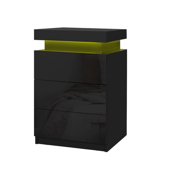 Artiss 2X Bedside Table LED 3 Drawers - COLEY Black - RnR Galore