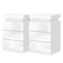 Artiss 2X Bedside Table LED 3 Drawers - COLEY White - RnR Galore