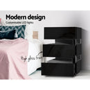 Artiss 2x Bedside Table LED 3 Drawers - LUMI Black - RnR Galore