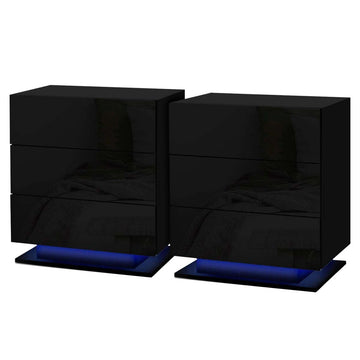 Artiss 2x Bedside Table LED 3 Drawers - MORI Black - RnR Galore