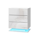 Artiss 2x Bedside Table LED 3 Drawers - MORI White - RnR Galore
