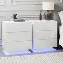 Artiss 2x Bedside Table LED 3 Drawers - MORI White - RnR Galore