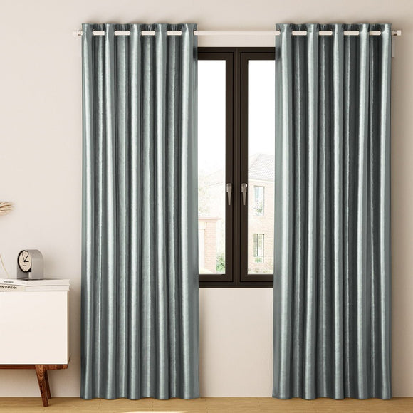 Artiss 2X Blockout Curtains Eyelet 140x230cm Grey Shine - RnR Galore
