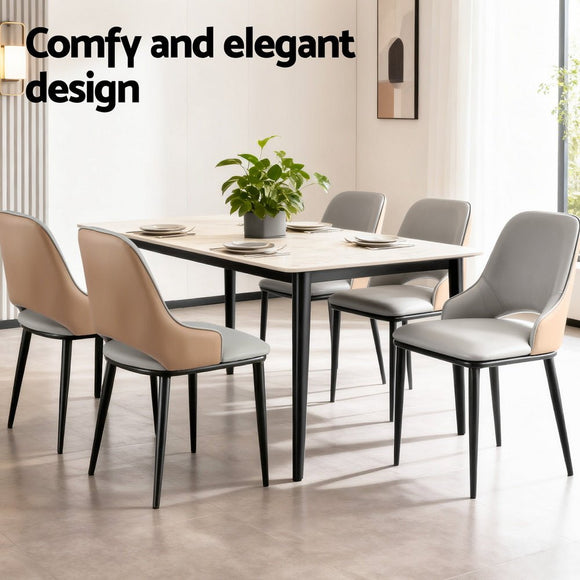 Artiss 2x Dining Chairs Hollow PU Leather Kitchen Lounge Cafe Accent Chair Grey - RnR Galore
