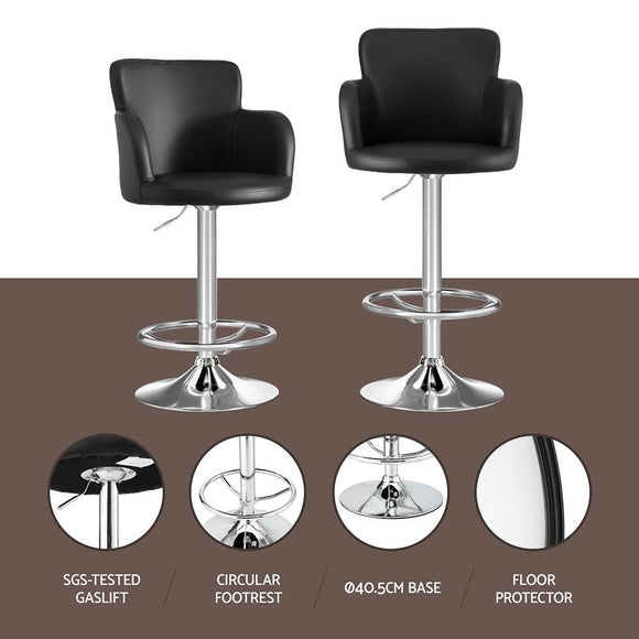 Artiss 2x Leather Bar Stools Swivel Adjustable Gas Lift PU Counter Chairs Black - RnR Galore