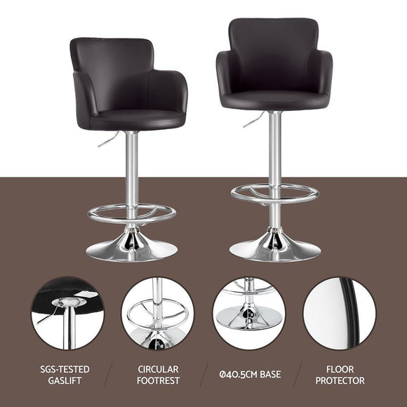 Artiss 2x Leather Bar Stools Swivel Adjustable Gas Lift PU Counter Chairs Brown - RnR Galore