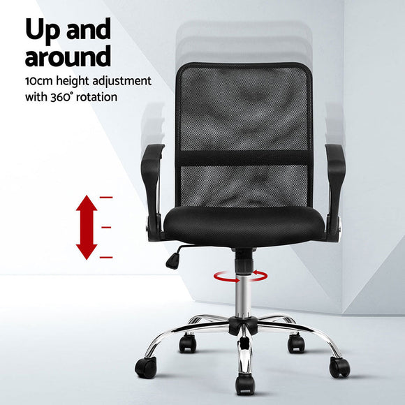 Artiss 2x Mesh Office Chair Mid Back Black - RnR Galore