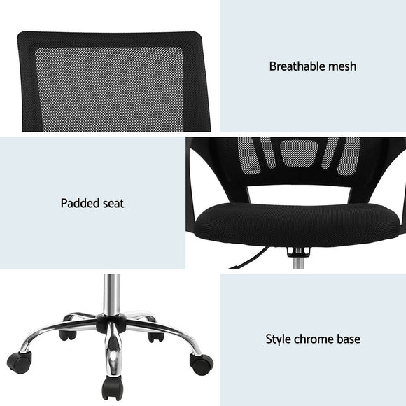 Artiss 2x Mesh Office Chair Mid Back Black - RnR Galore