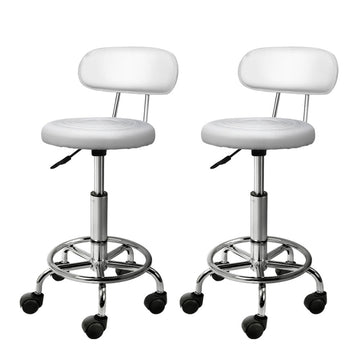 Artiss 2x Salon Stool Swivel Chair Backrest White - RnR Galore