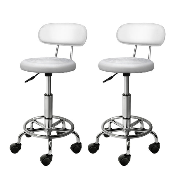 Artiss 2x Salon Stool Swivel Chair Backrest White - RnR Galore