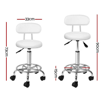 Artiss 2x Salon Stool Swivel Chair Backrest White - RnR Galore
