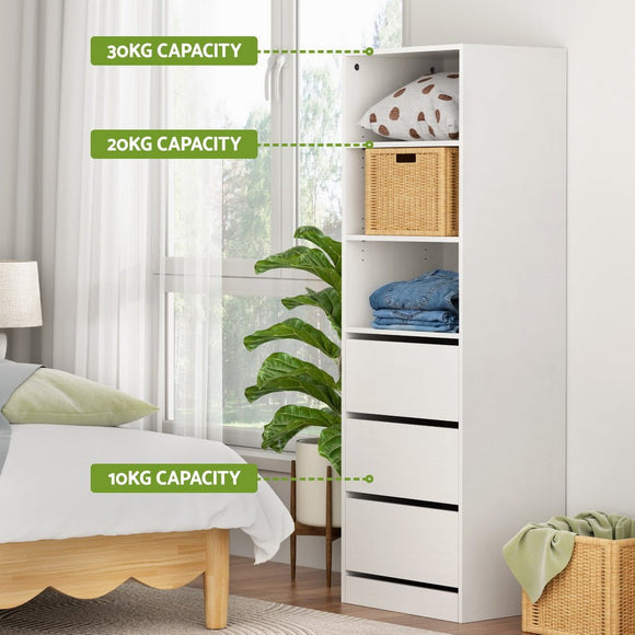 Artiss 3 Chest of Drawers Tallboy Cabinet White - RnR Galore