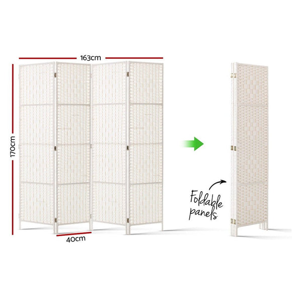 Artiss 4 Panel Room Divider Screen Privacy Timber Foldable Dividers Stand White - RnR Galore