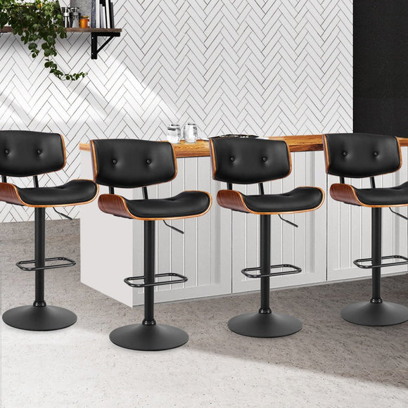 Artiss 4x Bar Stools Gas Lift Leather All Black - RnR Galore