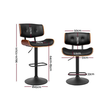 Artiss 4x Bar Stools Gas Lift Leather All Black - RnR Galore