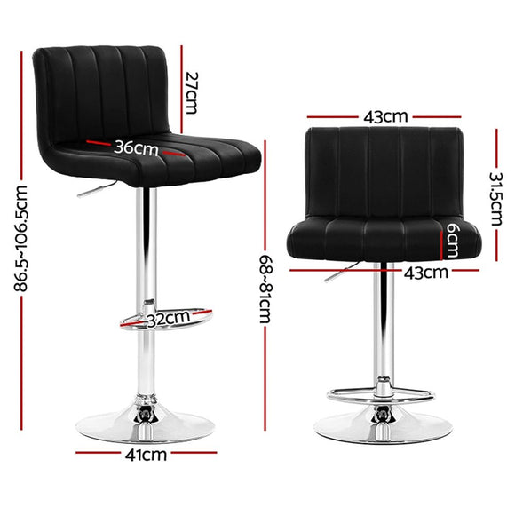 Artiss 4x Bar Stools Gas Lift Leather Black - RnR Galore