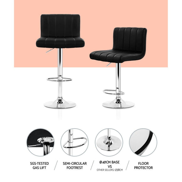 Artiss 4x Bar Stools Gas Lift Leather Black - RnR Galore