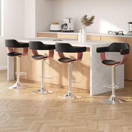 Artiss 4x Bar Stools Gas Lift Leather w/Armrest Black - RnR Galore