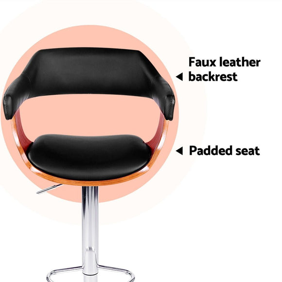 Artiss 4x Bar Stools Gas Lift Leather w/Armrest Black - RnR Galore