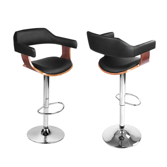 Artiss 4x Bar Stools Gas Lift Leather w/Armrest Black - RnR Galore