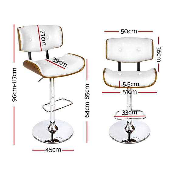 Artiss 4x Bar Stools Gas Lift Leather White - RnR Galore