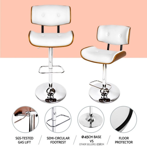 Artiss 4x Bar Stools Gas Lift Leather White - RnR Galore