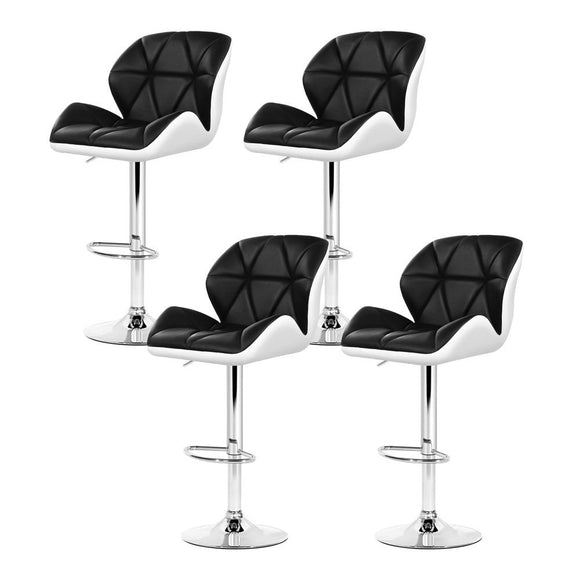 Artiss 4x Bar Stools Gas Lift Padded Leather Black & White - RnR Galore
