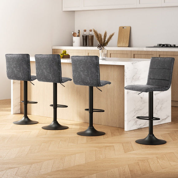Artiss 4x Bar Stools Gas Lift Vintage Leather Grey - RnR Galore