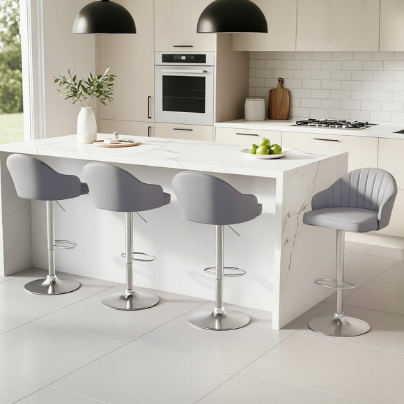 Artiss 4x Bar Stools Kitchen Swivel Gas Lift Counter Chair Shell Leather Grey - RnR Galore