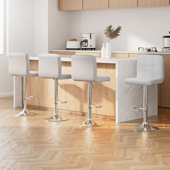 Artiss 4x Bar Stools Leather Gas Lift White - RnR Galore