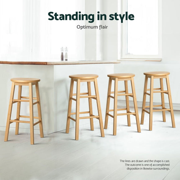 Artiss 4x Bar Stools Round Chairs Wooden Nature - RnR Galore