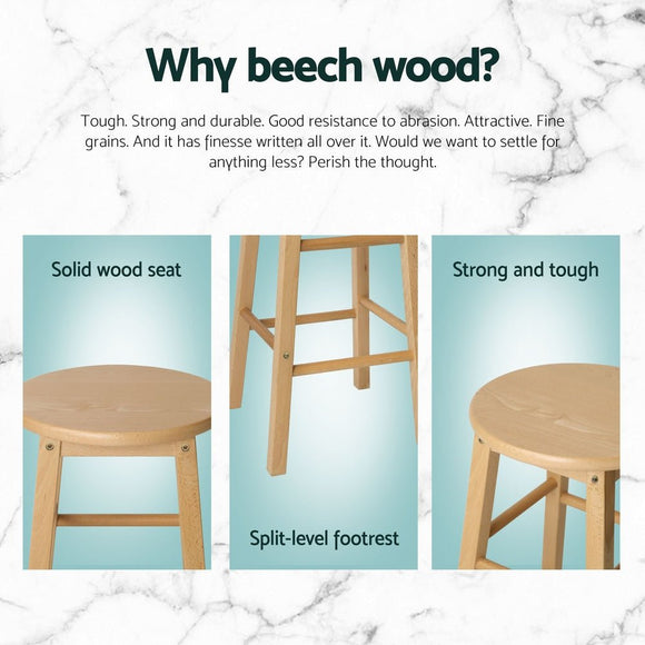 Artiss 4x Bar Stools Round Chairs Wooden Nature - RnR Galore