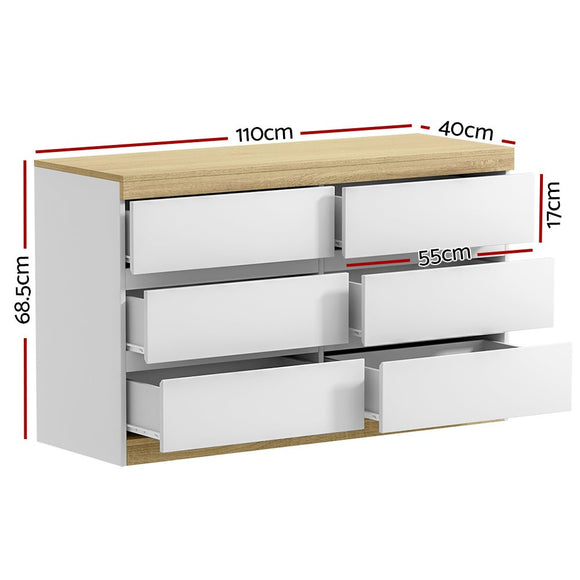 Artiss 6 Chest of Drawers Cabinet Dresser Table Tallboy Storage Bedroom White - RnR Galore