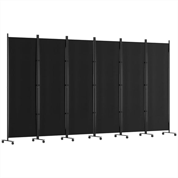 Artiss 6 Panel Room Divider Screen 323cm Wheel Fabric Black - RnR Galore