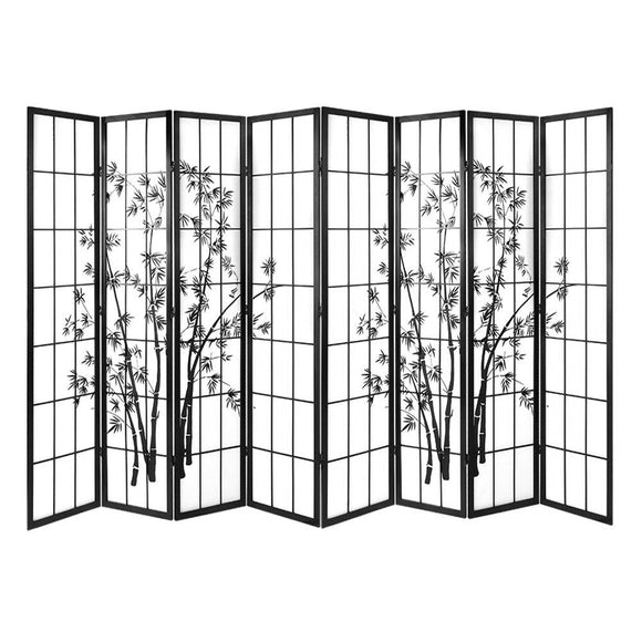 Artiss 8 Panel Room Divider Screen 348x179cm Bamboo Black White - RnR Galore
