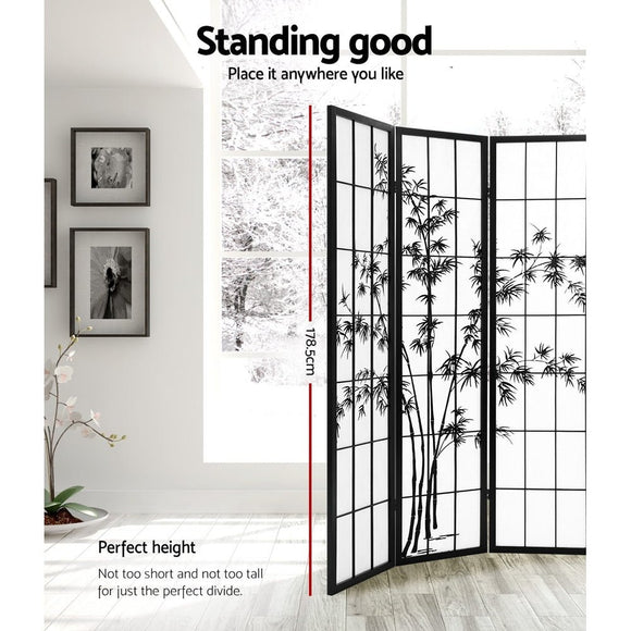 Artiss 8 Panel Room Divider Screen 348x179cm Bamboo Black White - RnR Galore