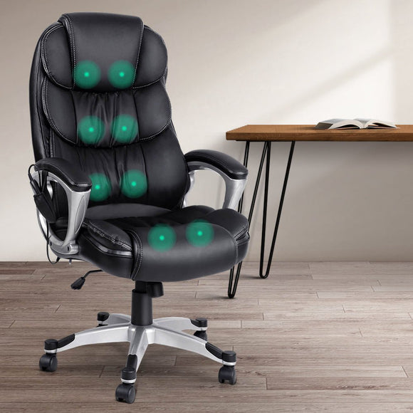 Artiss 8 Point Massage Office Chair Heated Seat PU Black - RnR Galore