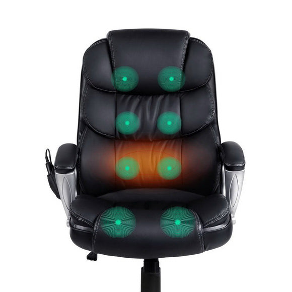 Artiss 8 Point Massage Office Chair Heated Seat PU Black - RnR Galore