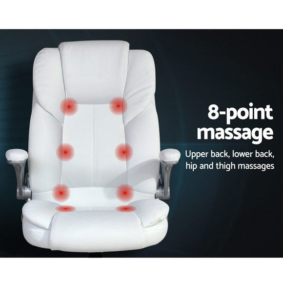 Artiss 8 Point Massage Office Chair PU Leather White - RnR Galore