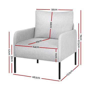 Artiss Armchair Accent Chair Pillow Fabric Grey - RnR Galore