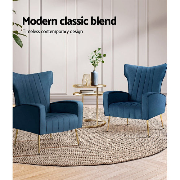 Artiss Armchair Navy Velvet Kate - RnR Galore