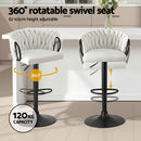 Artiss Bar Stool x2 Kitchen Dining Chair Counter Gaslift Woven Velvet Ivory - RnR Galore