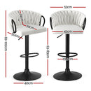 Artiss Bar Stool x2 Kitchen Dining Chair Counter Gaslift Woven Velvet Ivory - RnR Galore