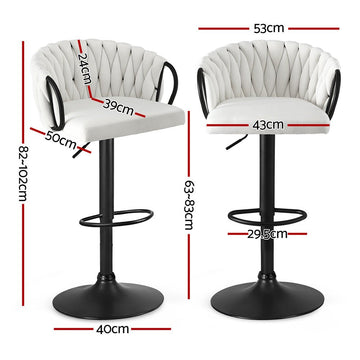 Artiss Bar Stool x2 Kitchen Dining Chair Counter Gaslift Woven Velvet Ivory - RnR Galore