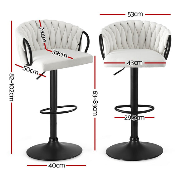 Artiss Bar Stool x2 Kitchen Dining Chair Counter Gaslift Woven Velvet Ivory - RnR Galore