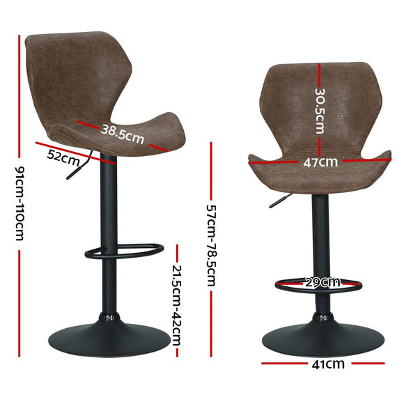 Artiss Bar Stools Kitchen Counter Stools Swivel Gas Lift Vintage Chairs Brown x2 - RnR Galore