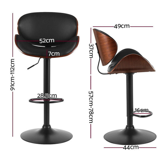 Artiss Bar Stools Kitchen Leather Barstools Swivel Gas Lift Vintage Chairs Black - RnR Galore