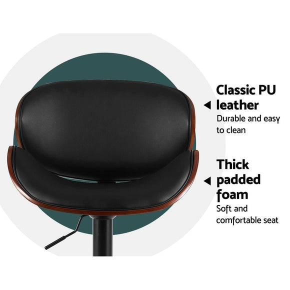 Artiss Bar Stools Kitchen Leather Barstools Swivel Gas Lift Vintage Chairs Black - RnR Galore